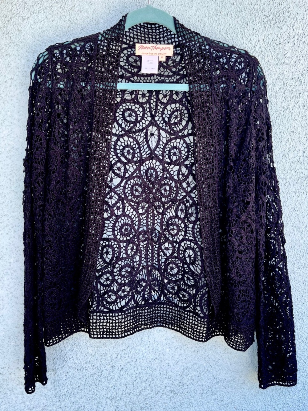 Norm Thompson Lovely Black Crochet Summer Cardigan  Cotton Blend  Size M  NWOT